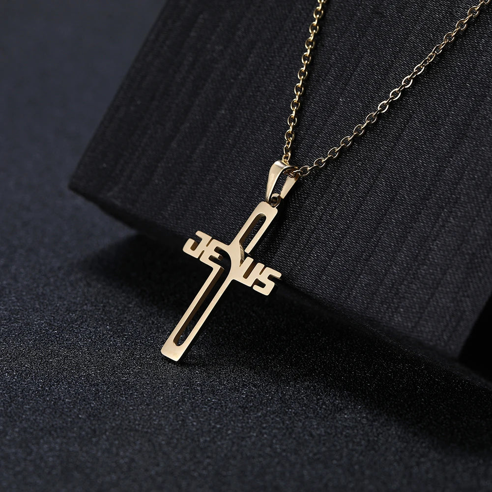 Cazador Jesus Cross Hollow Pendant Necklaces