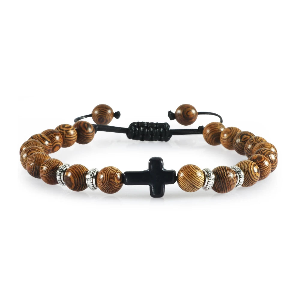 Handmade Natural Stone Wooden Beaded Bracelet