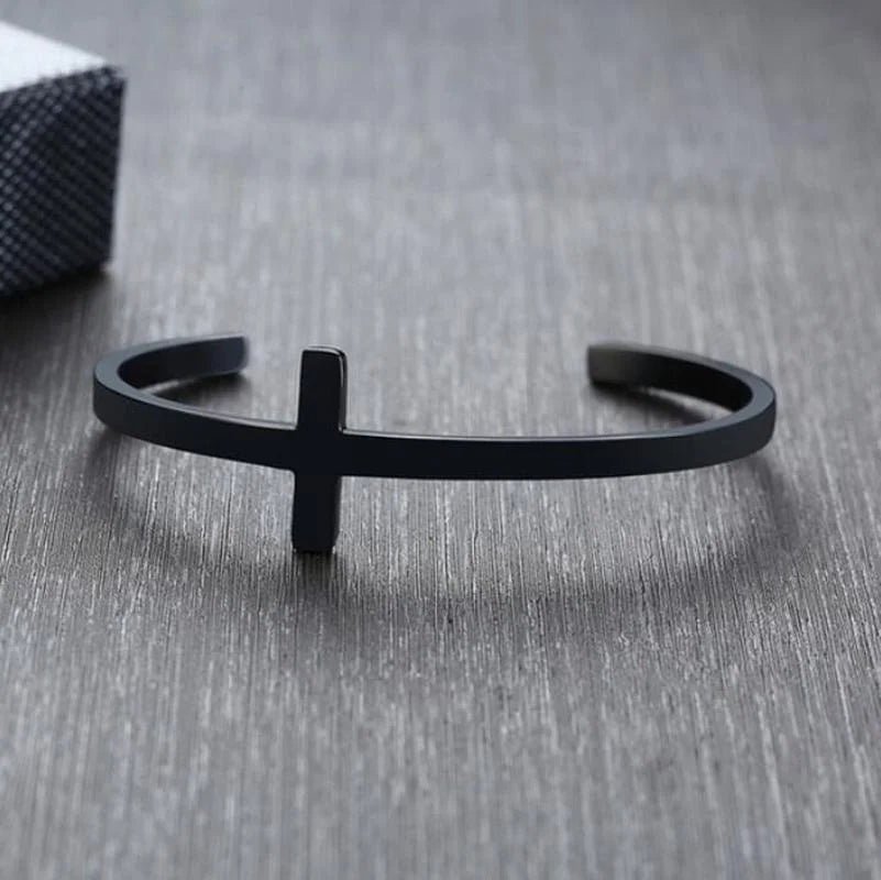 Christian Side Jesus Cross Simple Cuff Bracelet