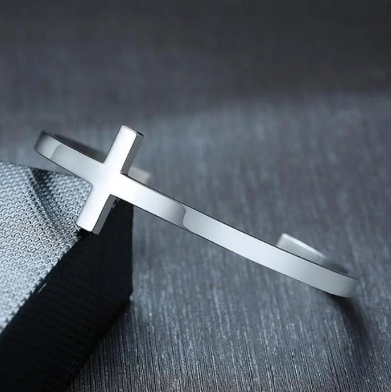 Christian Side Jesus Cross Simple Cuff Bracelet