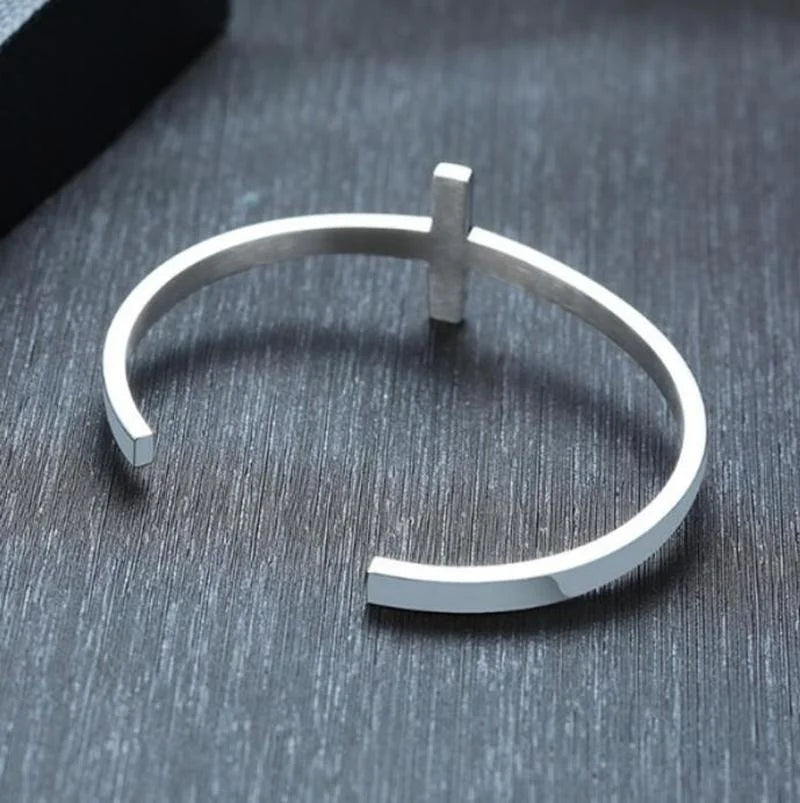 Christian Side Jesus Cross Simple Cuff Bracelet