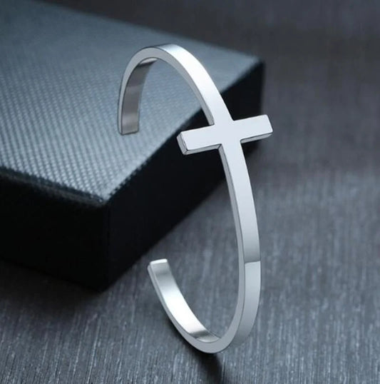 Christian Side Jesus Cross Simple Cuff Bracelet