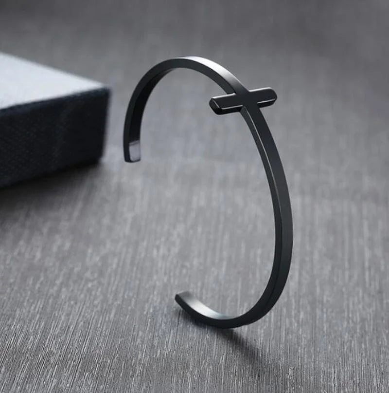 Christian Side Jesus Cross Simple Cuff Bracelet