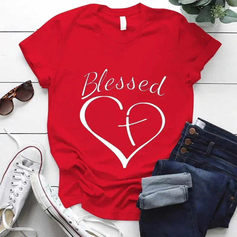 Blessed Cross and Heart Christian T-Shirt