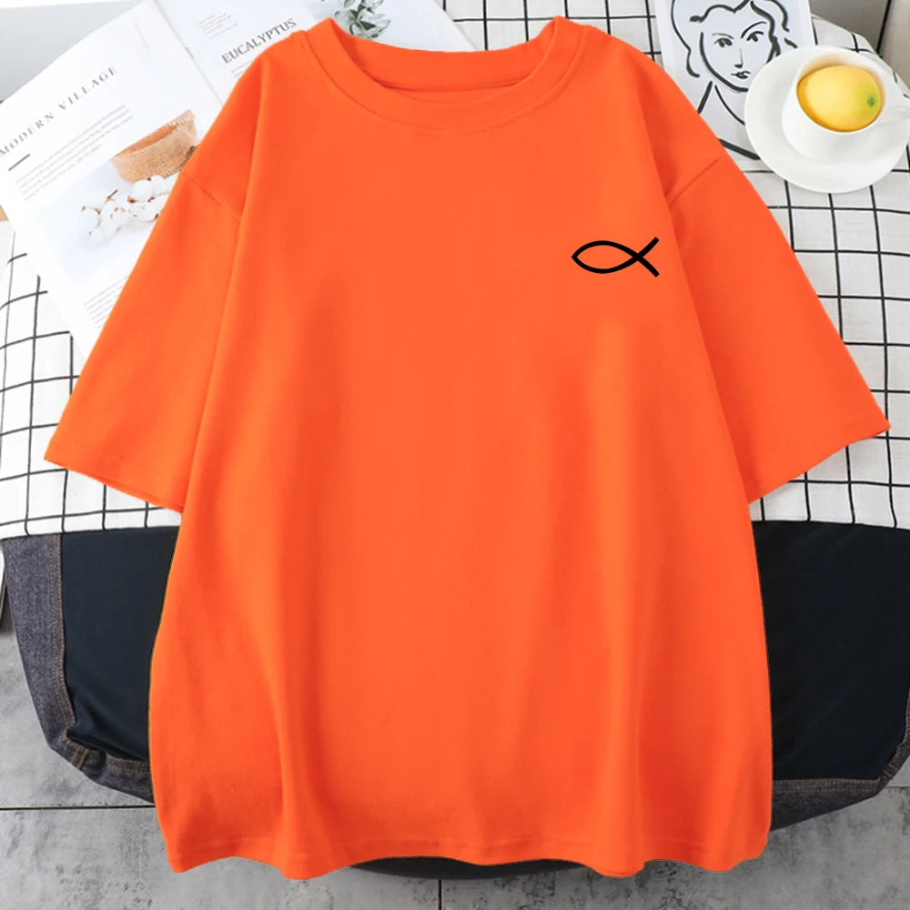 Christian Jesus Fish Print Mens T-Shirts