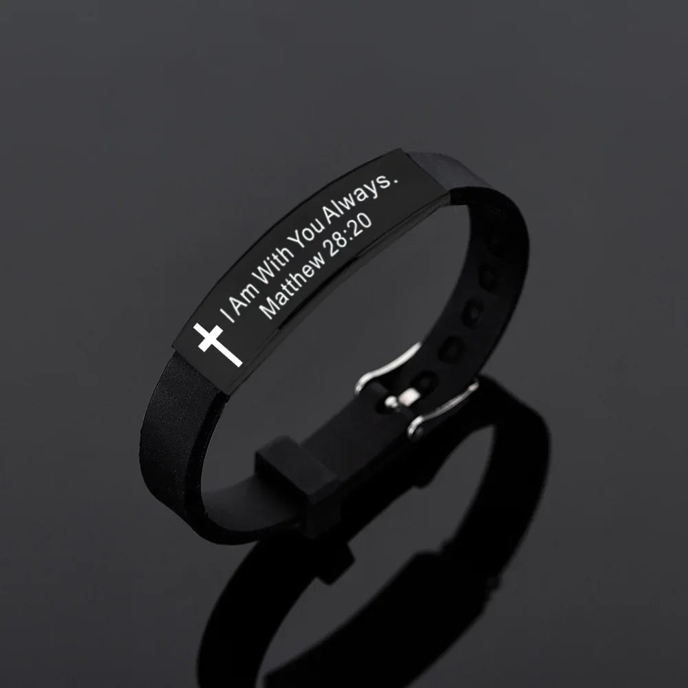Bible Silicone Bracelet Men's Black Cross Bracelets