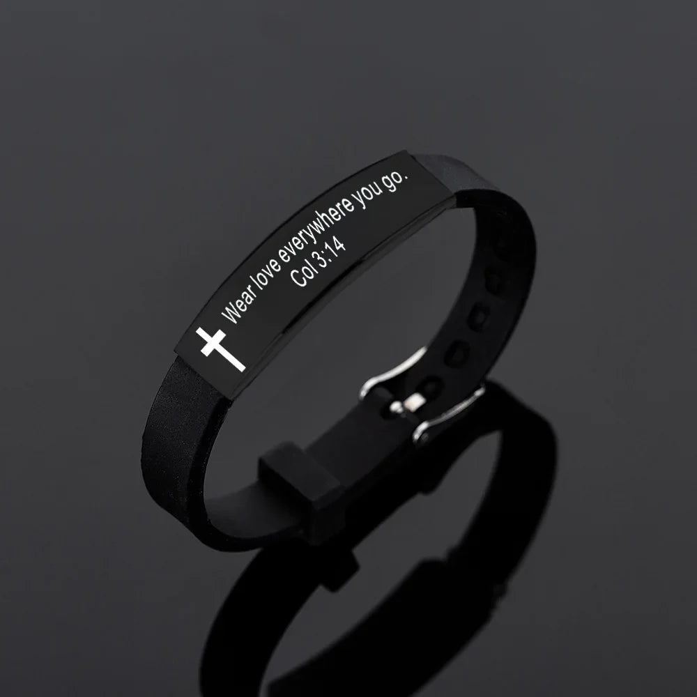 Bible Silicone Bracelet Men's Black Cross Bracelets