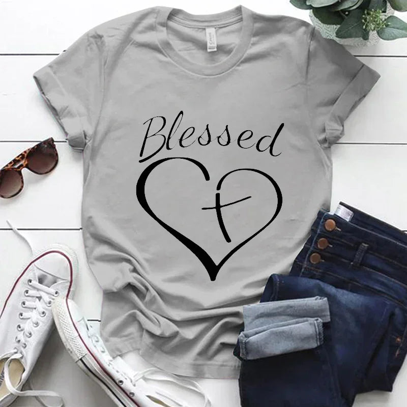 Blessed Cross and Heart Christian T-Shirt