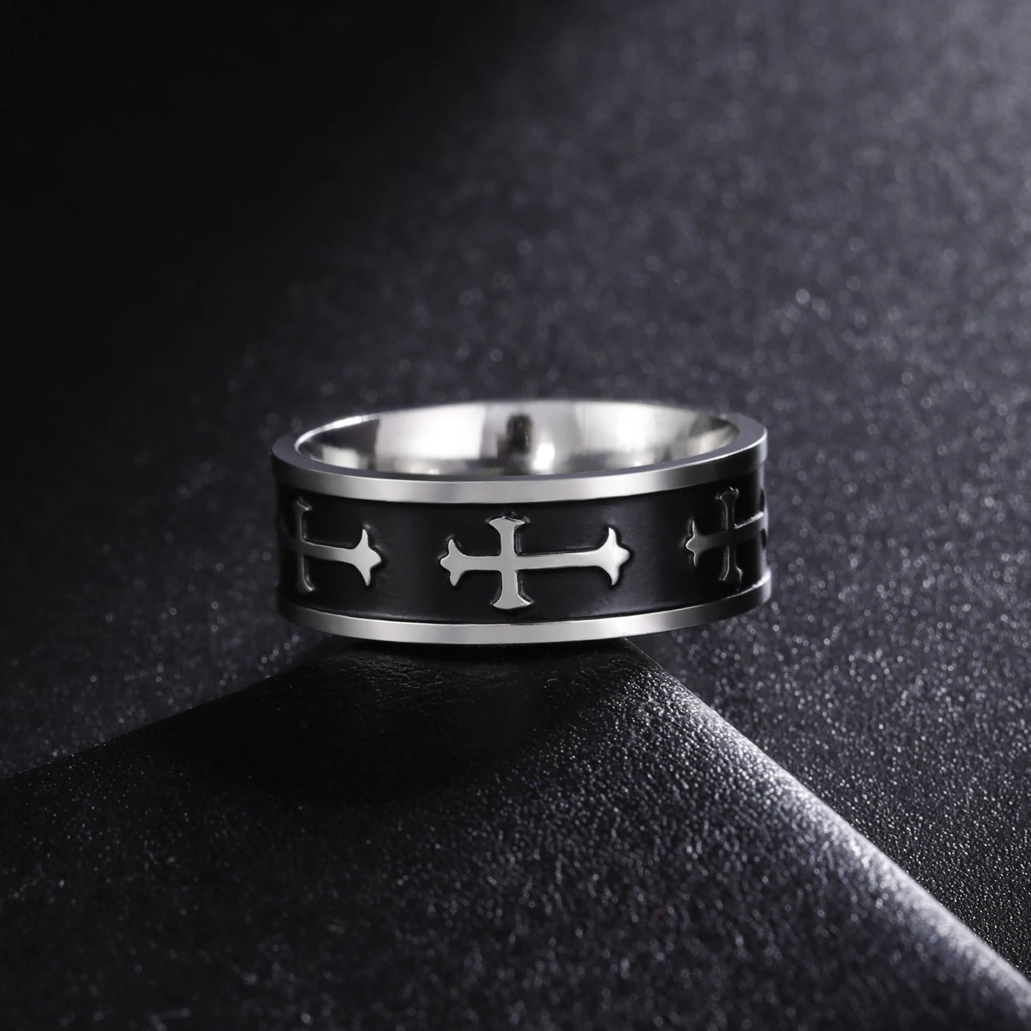 Jeshayuan 8MM Wide Jesus Cross Ring