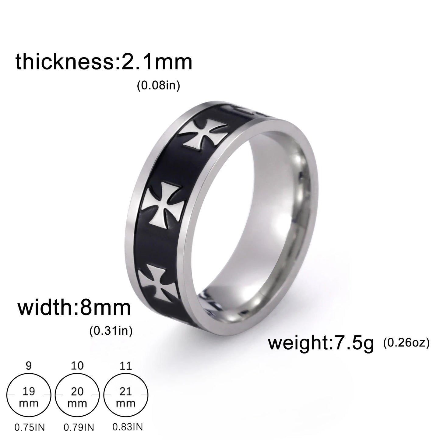 Jeshayuan 8MM Wide Jesus Cross Ring