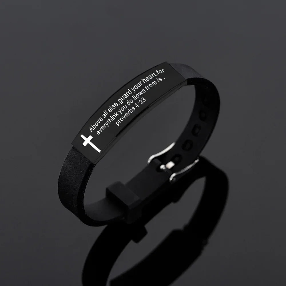 Bible Silicone Bracelet Men's Black Cross Bracelets