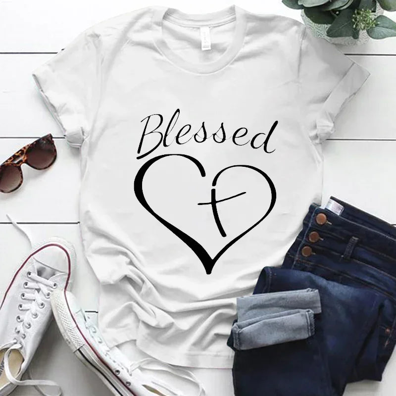 Blessed Cross and Heart Christian T-Shirt