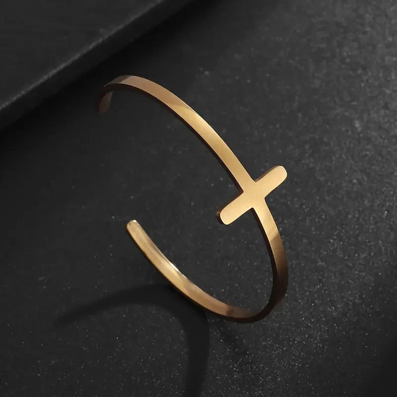 Christian Side Jesus Cross Simple Cuff Bracelet