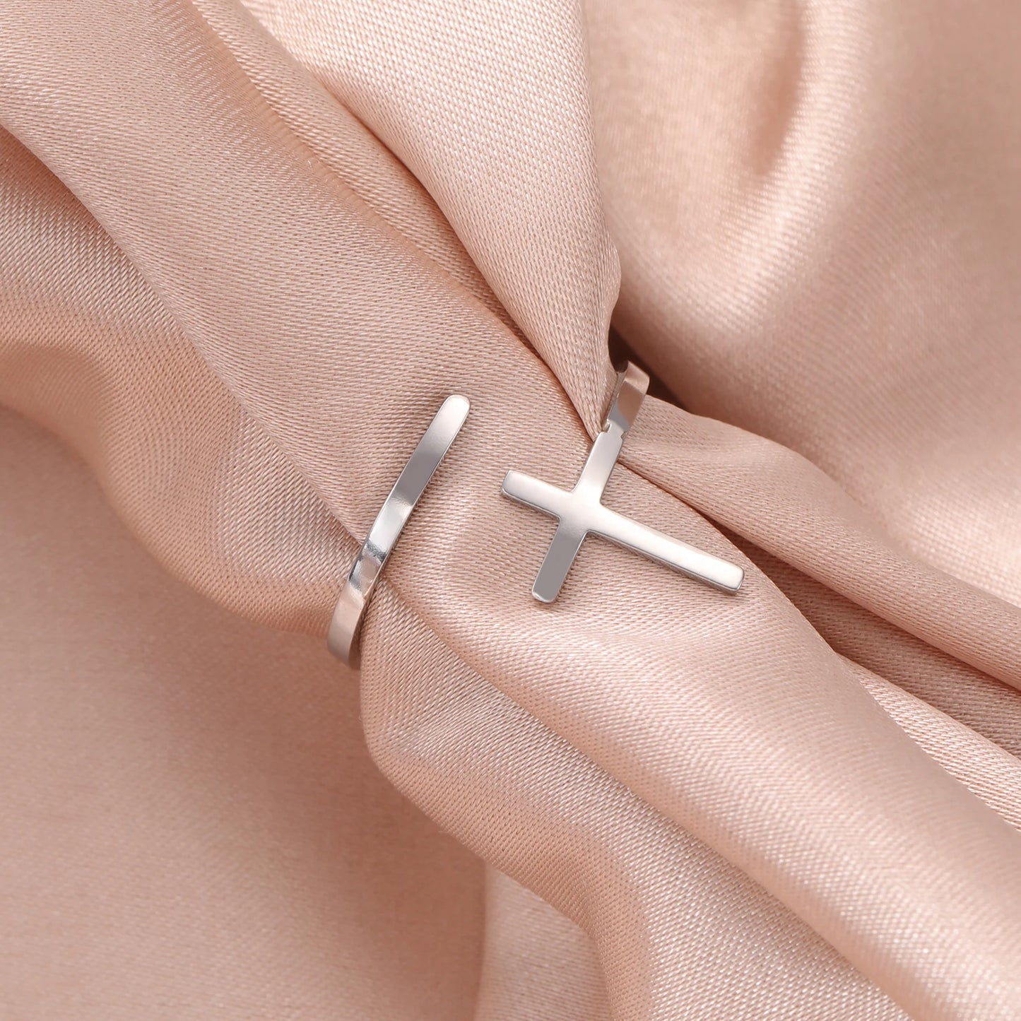 Adjustable Geometric Crucifix Rings