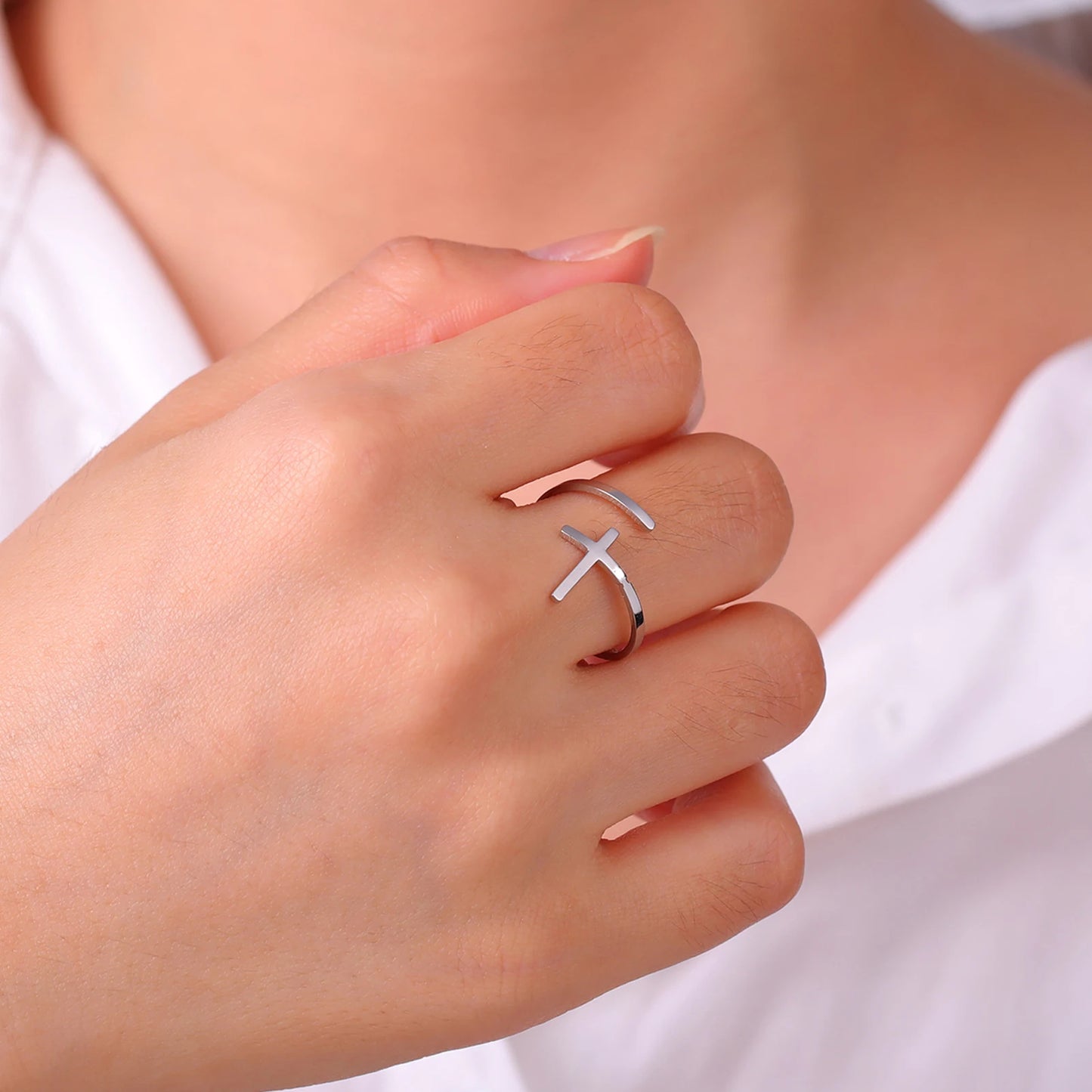 Adjustable Geometric Crucifix Rings