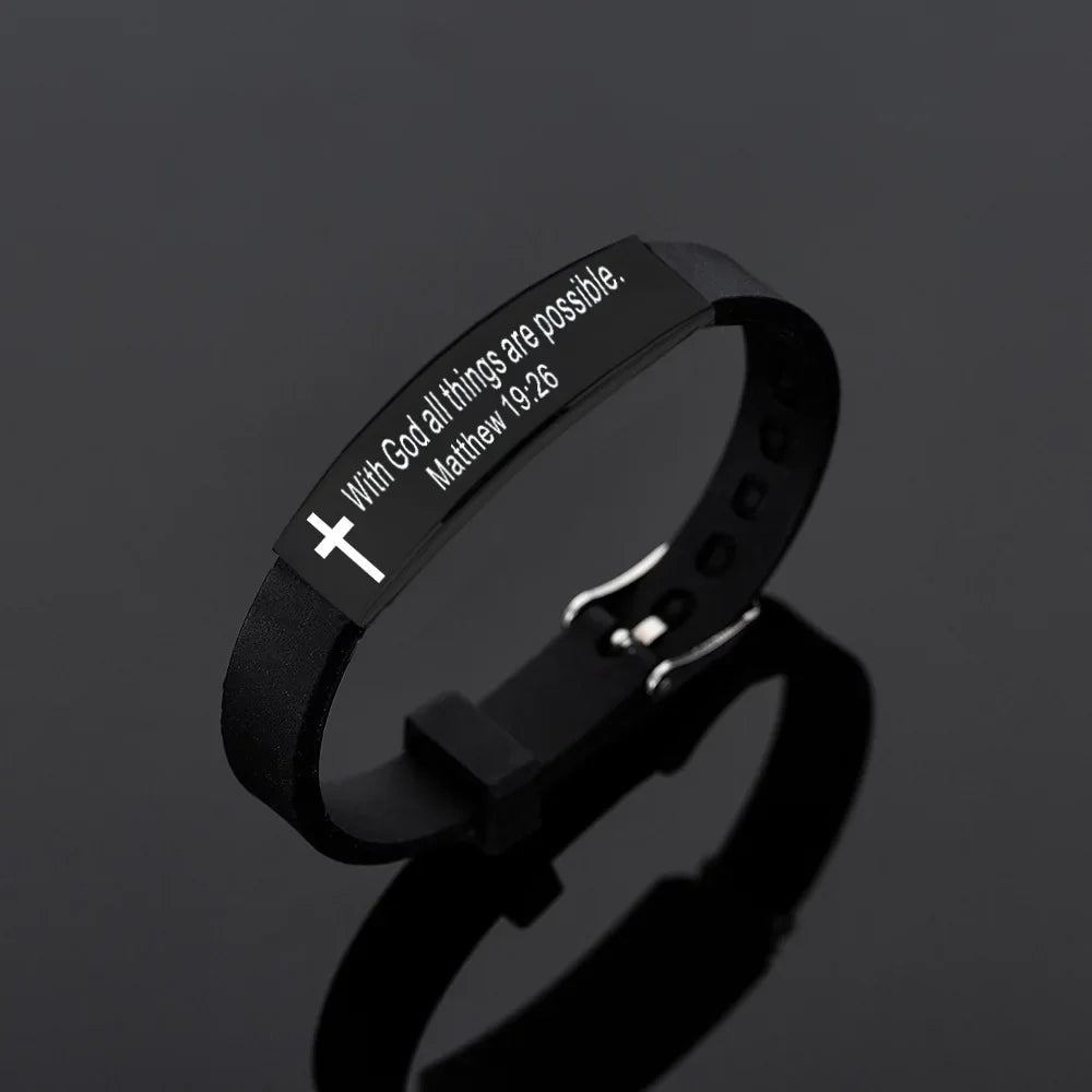 Bible Silicone Bracelet Men's Black Cross Bracelets