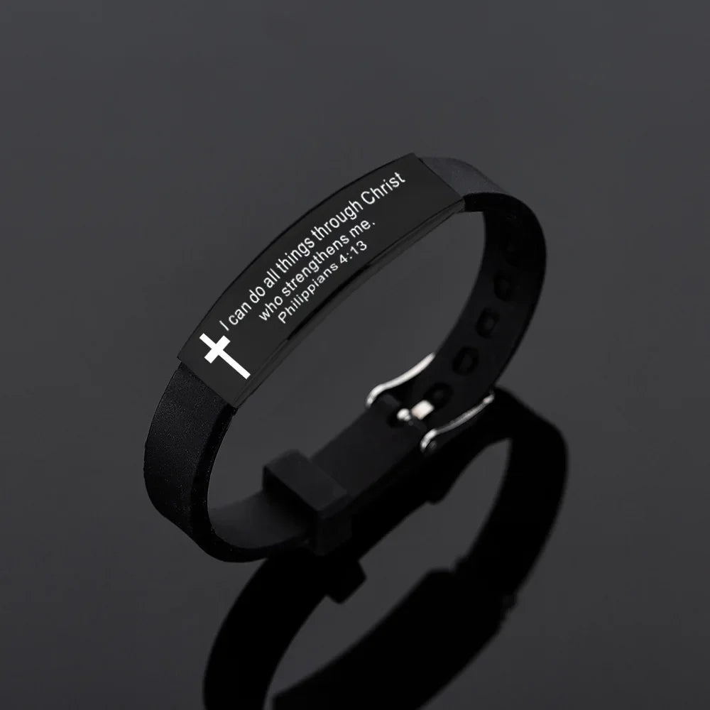 Bible Silicone Bracelet Men's Black Cross Bracelets