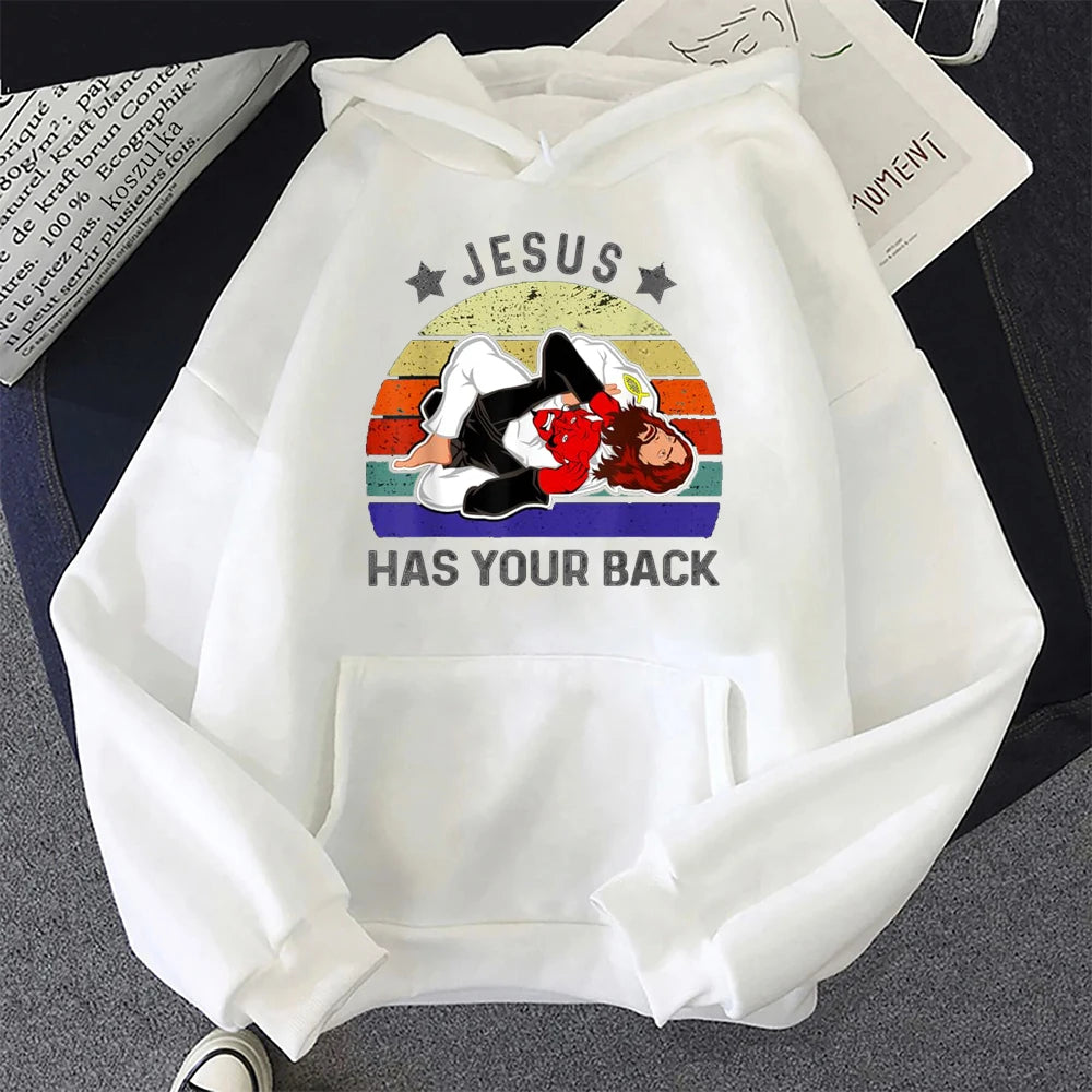 Jesus Has Your Back Jiu Jitsu Retro Hoodie