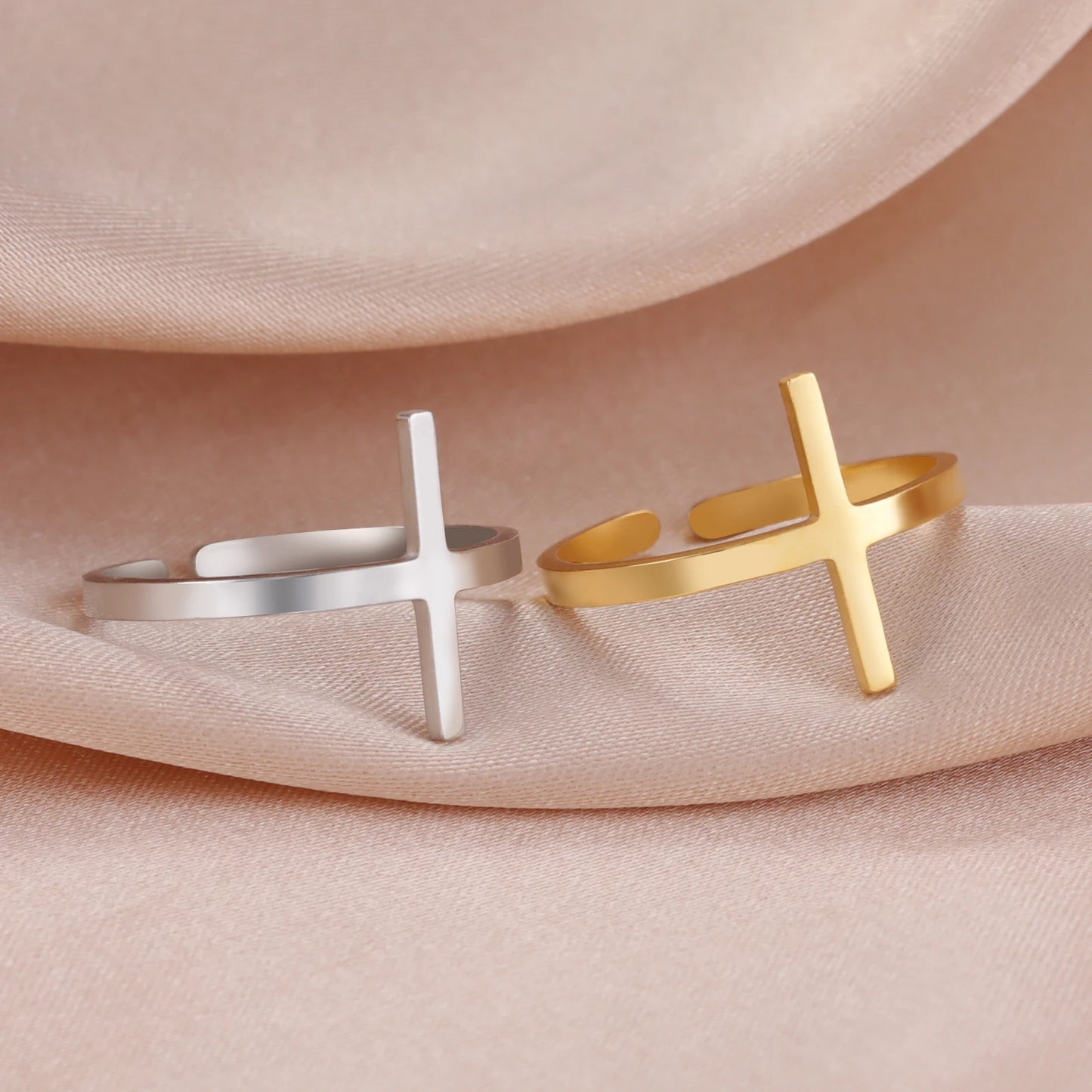 Adjustable Geometric Crucifix Rings