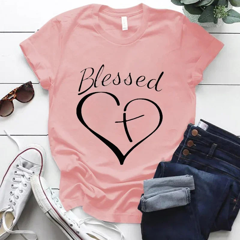 Blessed Cross and Heart Christian T-Shirt