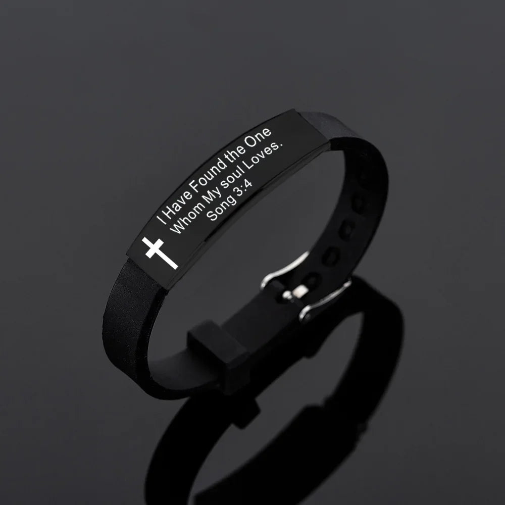 Bible Silicone Bracelet Men's Black Cross Bracelets