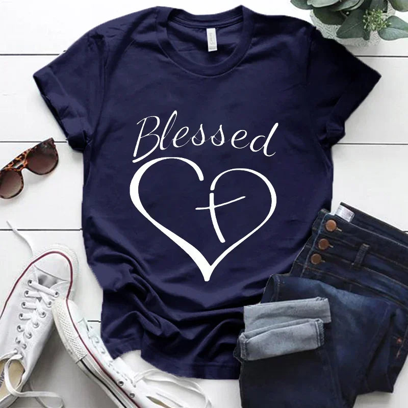 Blessed Cross and Heart Christian T-Shirt