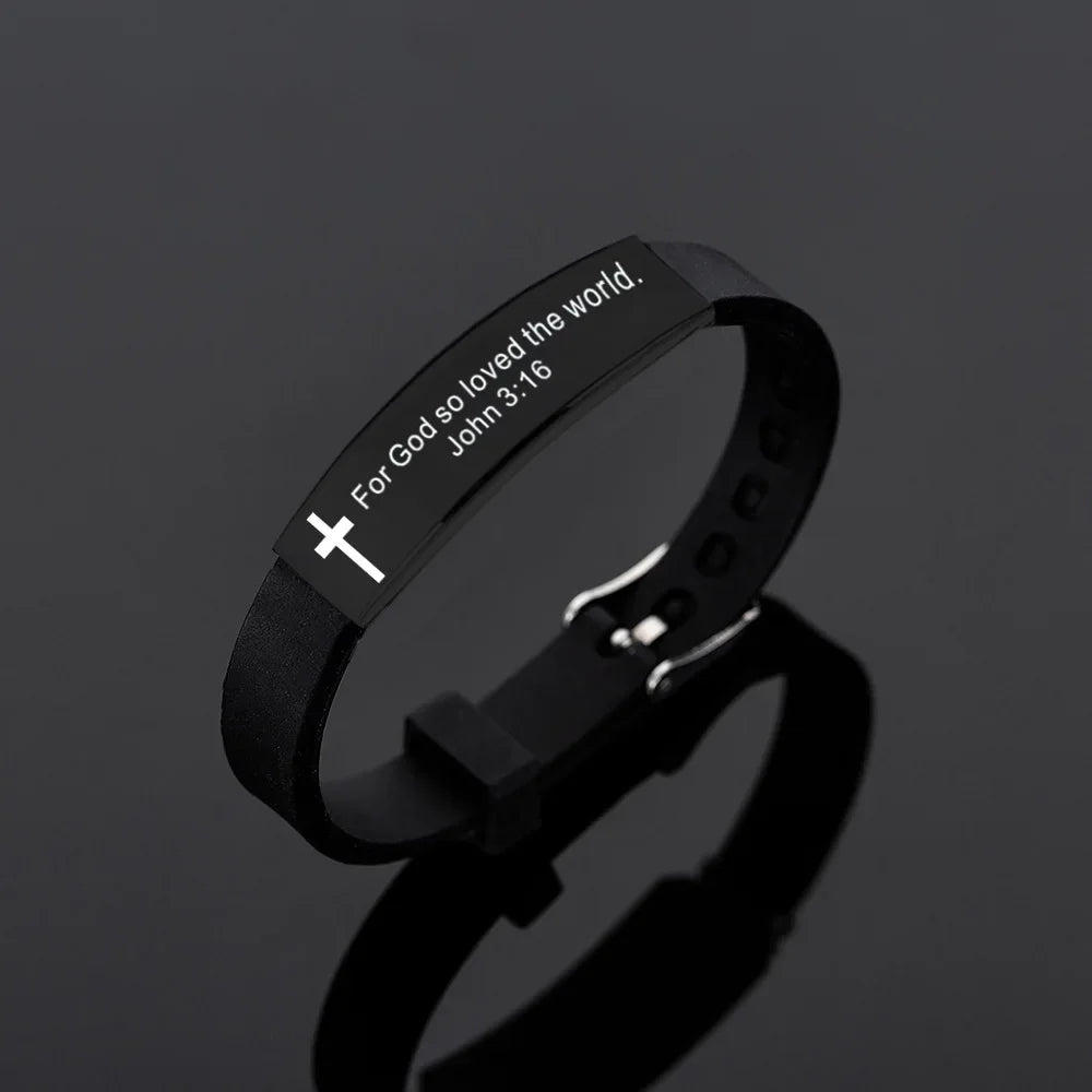 Bible Silicone Bracelet Men's Black Cross Bracelets