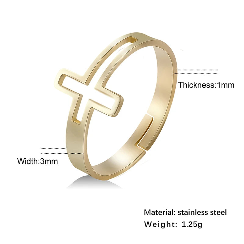 Adjustable Geometric Crucifix Rings