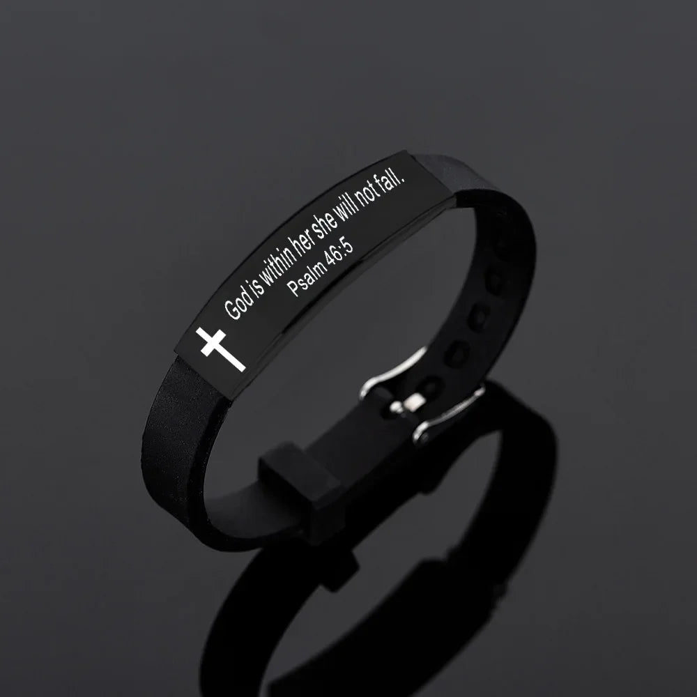 Bible Silicone Bracelet Men's Black Cross Bracelets
