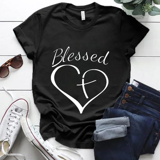Blessed Cross and Heart Christian T-Shirt