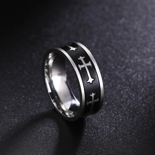 Jeshayuan 8MM Wide Jesus Cross Ring