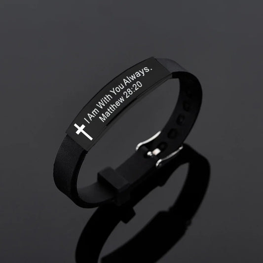 Bible Silicone Bracelet Men's Black Cross Bracelets