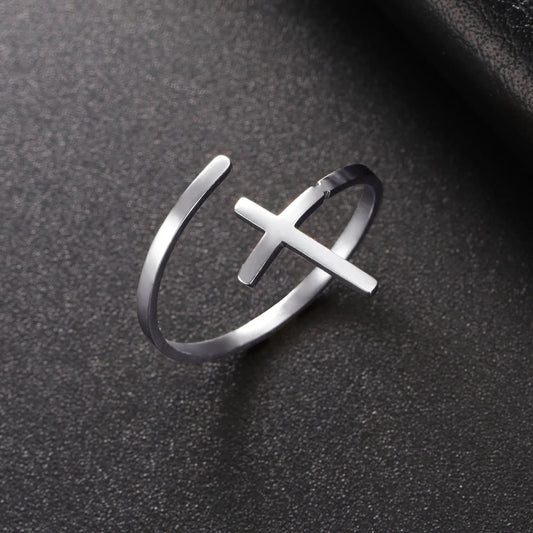 Adjustable Geometric Crucifix Rings